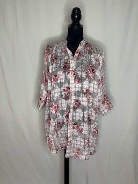 Crafthouse White Blouse with Red and Black Floral Plaid